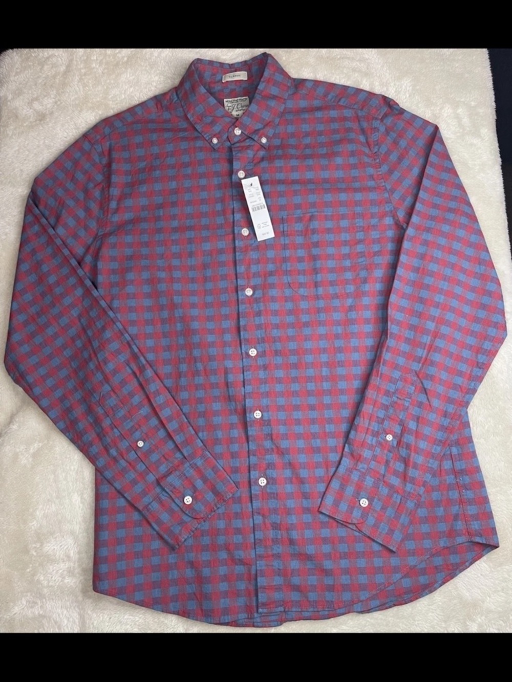 J. Crew Stretch Secret Wash Red & Blue Button Down Classic Fit Shirt NWT Medium